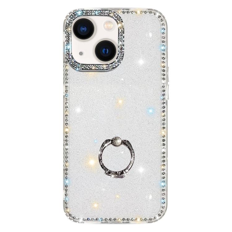 Rhinestone Ring Holder Dual-side IMD PC Hybrid TPU Phone Case, For iPhone 13