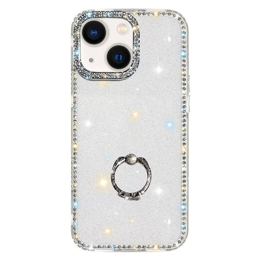 Rhinestone Ring Holder Dual-side IMD PC Hybrid TPU Phone Case, For iPhone 13