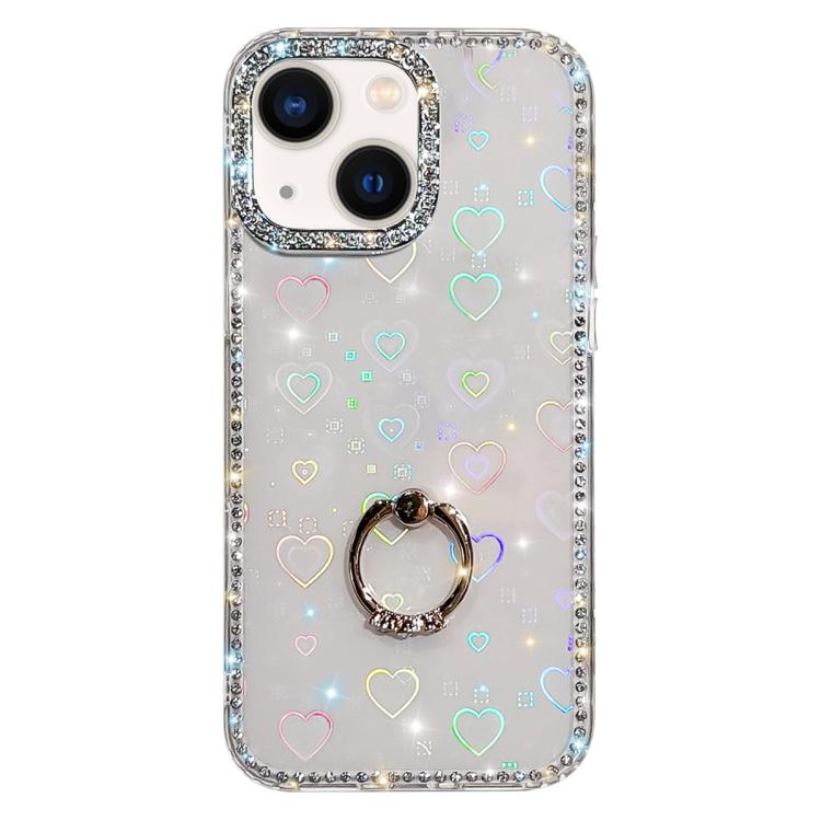 Rhinestone Ring Holder Dual-side IMD PC Hybrid TPU Phone Case, For iPhone 13