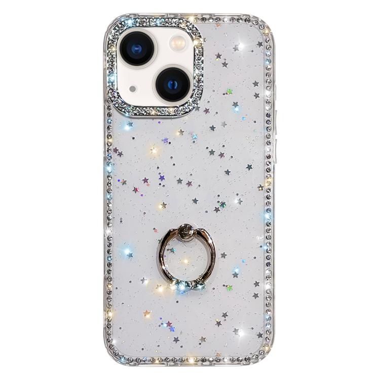 Rhinestone Ring Holder Dual-side IMD PC Hybrid TPU Phone Case, For iPhone 13