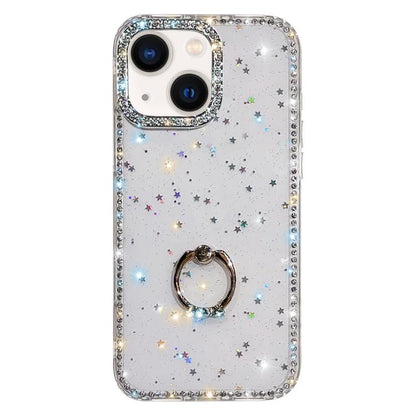 Rhinestone Ring Holder Dual-side IMD PC Hybrid TPU Phone Case, For iPhone 13
