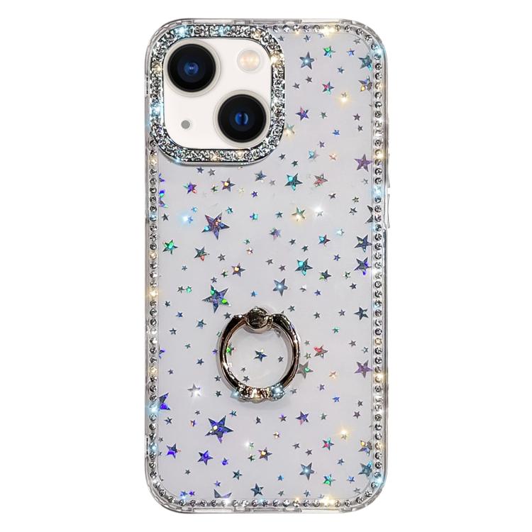 Rhinestone Ring Holder Dual-side IMD PC Hybrid TPU Phone Case, For iPhone 13