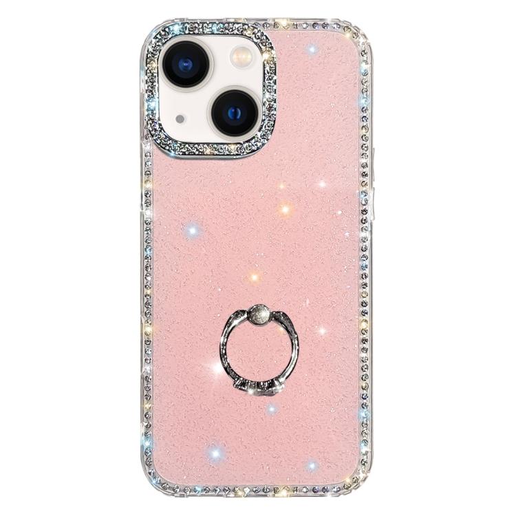 Rhinestone Ring Holder Dual-side IMD PC Hybrid TPU Phone Case, For iPhone 13
