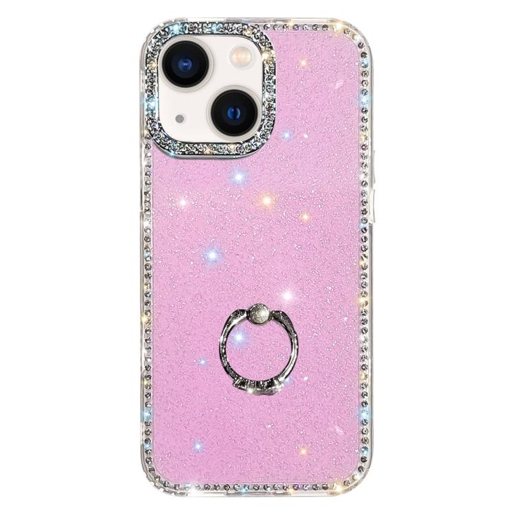 Rhinestone Ring Holder Dual-side IMD PC Hybrid TPU Phone Case, For iPhone 13