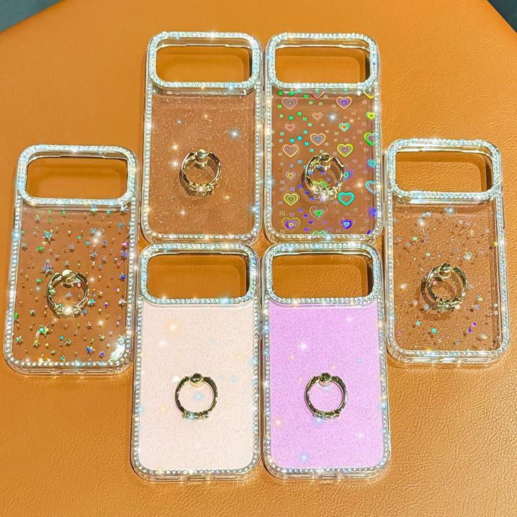 Rhinestone Ring Holder Dual-side IMD PC Hybrid TPU Phone Case, For iPhone 13