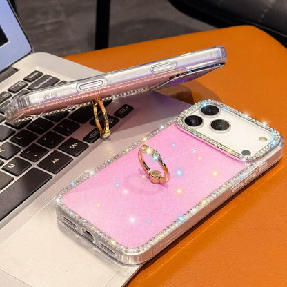 Rhinestone Ring Holder Dual-side IMD PC Hybrid TPU Phone Case, For iPhone 16 Pro Max, For iPhone 16 Pro, For iPhone 16 Plus, For iPhone 16