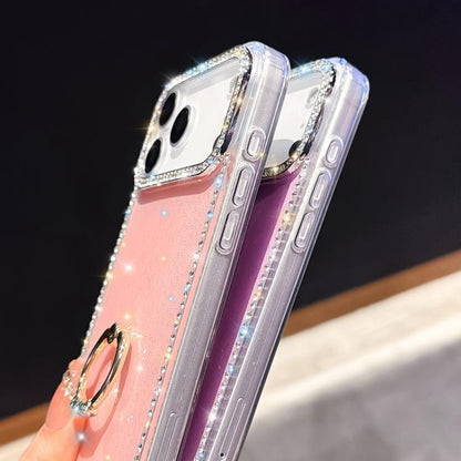 Rhinestone Ring Holder Dual-side IMD PC Hybrid TPU Phone Case, For iPhone 16 Pro Max, For iPhone 16 Pro, For iPhone 16 Plus, For iPhone 16