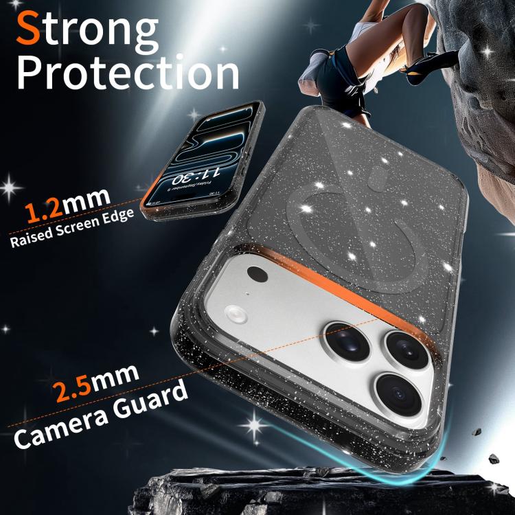 Clear Glitter Magnetic PC Hybrid TPU Phone Case, For iPhone 17 Pro Max, For iPhone 17 Pro, For iPhone 17, For iPhone Air, For iPhone 16 Pro Max, For iPhone 16 Pro, For iPhone 16 Plus, For iPhone 16