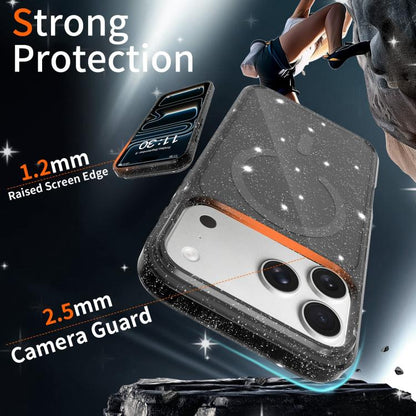 Clear Glitter Magnetic PC Hybrid TPU Phone Case, For iPhone 17 Pro Max, For iPhone 17 Pro, For iPhone 17, For iPhone Air, For iPhone 16 Pro Max, For iPhone 16 Pro, For iPhone 16 Plus, For iPhone 16