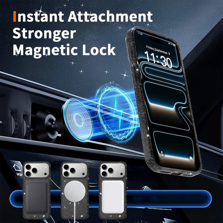 Clear Glitter Magnetic PC Hybrid TPU Phone Case, For iPhone 17 Pro Max, For iPhone 17 Pro, For iPhone 17, For iPhone Air, For iPhone 16 Pro Max, For iPhone 16 Pro, For iPhone 16 Plus, For iPhone 16