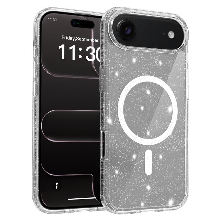 Clear Glitter Magnetic PC Hybrid TPU Phone Case, For iPhone 17 Pro Max, For iPhone 17 Pro, For iPhone 17, For iPhone Air, For iPhone 16 Pro Max, For iPhone 16 Pro, For iPhone 16 Plus, For iPhone 16