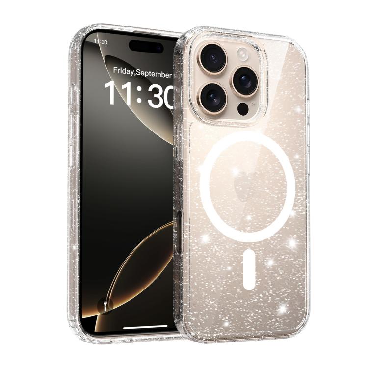 Clear Glitter Magnetic PC Hybrid TPU Phone Case, For iPhone 17 Pro Max, For iPhone 17 Pro, For iPhone 17, For iPhone Air, For iPhone 16 Pro Max, For iPhone 16 Pro, For iPhone 16 Plus, For iPhone 16