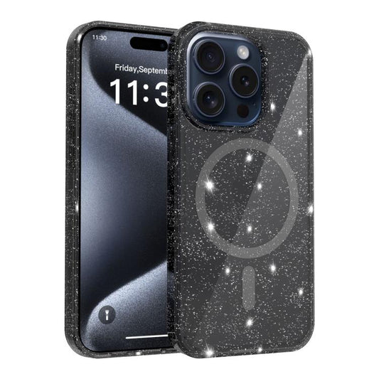 Clear Glitter Magnetic PC Hybrid TPU Phone Case, For iPhone 15 Pro Max, For iPhone 15 Pro, For iPhone 15 Plus / 14 Plus, For iPhone 15, For iPhone 14 / 13, For iPhone 14 Pro, For iPhone 14 Pro Max, For iPhone 13 Pro Max