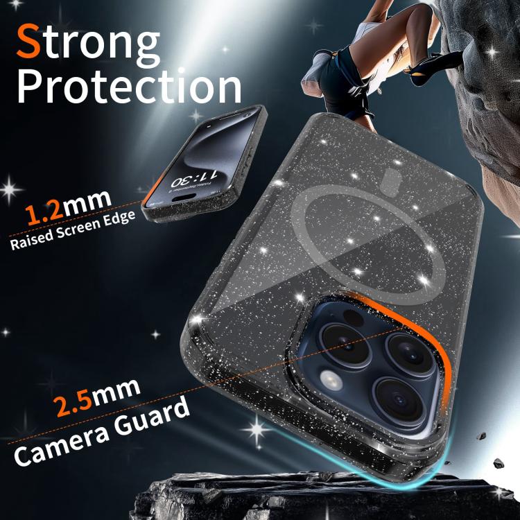 Clear Glitter Magnetic PC Hybrid TPU Phone Case, For iPhone 15 Pro Max, For iPhone 15 Pro, For iPhone 15 Plus / 14 Plus, For iPhone 15, For iPhone 14 / 13, For iPhone 14 Pro, For iPhone 14 Pro Max, For iPhone 13 Pro Max