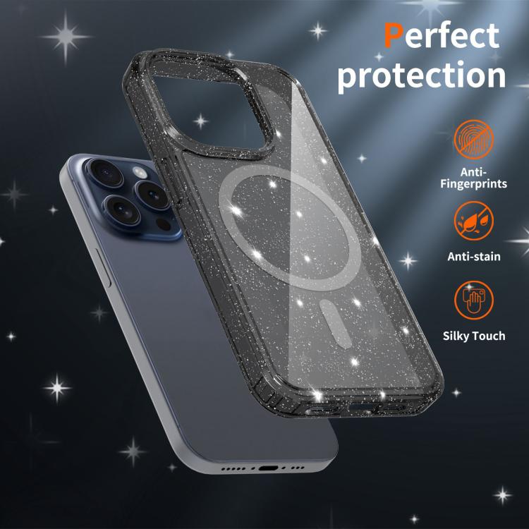 Clear Glitter Magnetic PC Hybrid TPU Phone Case, For iPhone 15 Pro Max, For iPhone 15 Pro, For iPhone 15 Plus / 14 Plus, For iPhone 15, For iPhone 14 / 13, For iPhone 14 Pro, For iPhone 14 Pro Max, For iPhone 13 Pro Max