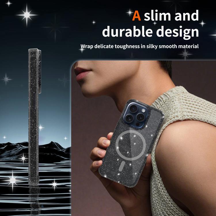 Clear Glitter Magnetic PC Hybrid TPU Phone Case, For iPhone 15 Pro Max, For iPhone 15 Pro, For iPhone 15 Plus / 14 Plus, For iPhone 15, For iPhone 14 / 13, For iPhone 14 Pro, For iPhone 14 Pro Max, For iPhone 13 Pro Max