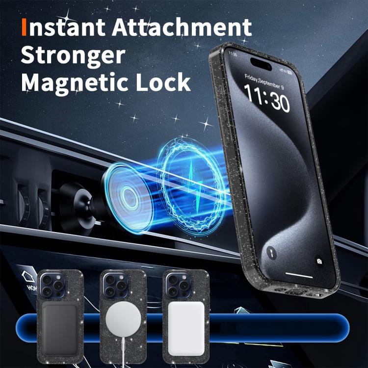 Clear Glitter Magnetic PC Hybrid TPU Phone Case, For iPhone 15 Pro Max, For iPhone 15 Pro, For iPhone 15 Plus / 14 Plus, For iPhone 15, For iPhone 14 / 13, For iPhone 14 Pro, For iPhone 14 Pro Max, For iPhone 13 Pro Max