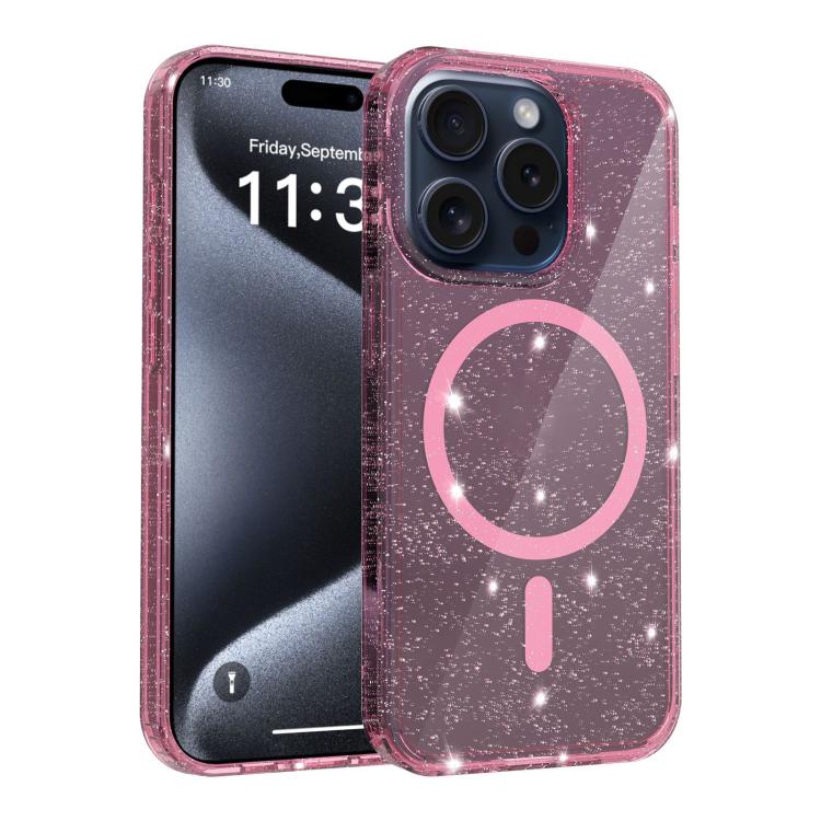 Clear Glitter Magnetic PC Hybrid TPU Phone Case, For iPhone 15 Pro Max, For iPhone 15 Pro, For iPhone 15 Plus / 14 Plus, For iPhone 15, For iPhone 14 / 13, For iPhone 14 Pro, For iPhone 14 Pro Max, For iPhone 13 Pro Max