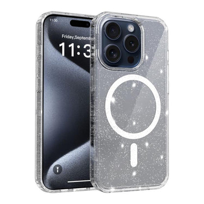 Clear Glitter Magnetic PC Hybrid TPU Phone Case, For iPhone 15 Pro Max, For iPhone 15 Pro, For iPhone 15 Plus / 14 Plus, For iPhone 15, For iPhone 14 / 13, For iPhone 14 Pro, For iPhone 14 Pro Max, For iPhone 13 Pro Max