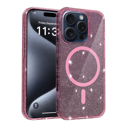 Clear Glitter Magnetic PC Hybrid TPU Phone Case, For iPhone 15 Pro Max, For iPhone 15 Pro, For iPhone 15 Plus / 14 Plus, For iPhone 15, For iPhone 14 / 13, For iPhone 14 Pro, For iPhone 14 Pro Max, For iPhone 13 Pro Max