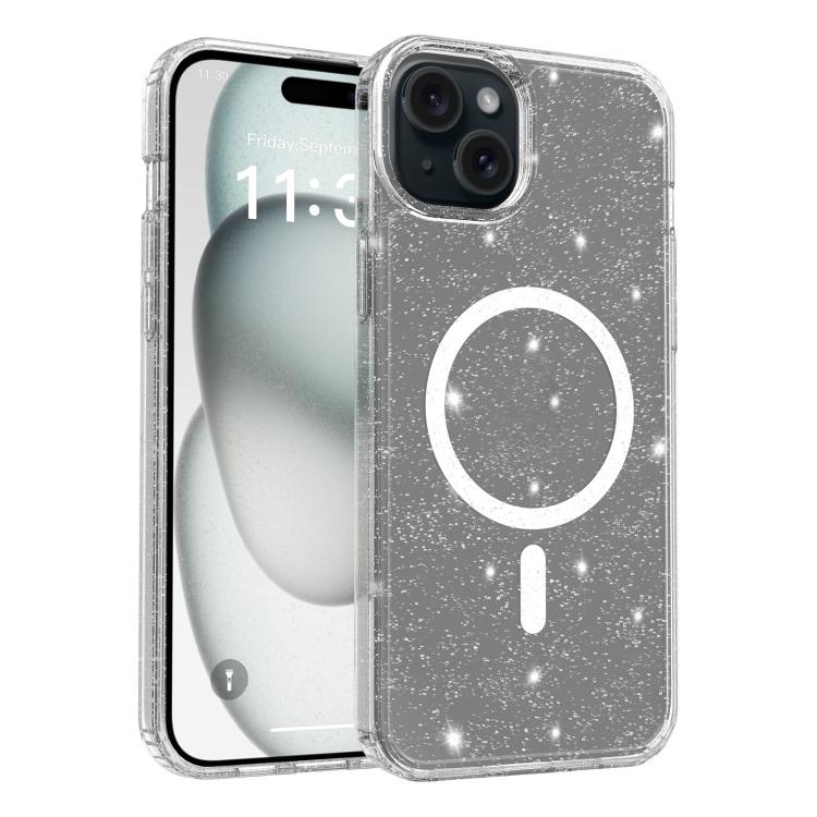 Clear Glitter Magnetic PC Hybrid TPU Phone Case, For iPhone 15 Pro Max, For iPhone 15 Pro, For iPhone 15 Plus / 14 Plus, For iPhone 15, For iPhone 14 / 13, For iPhone 14 Pro, For iPhone 14 Pro Max, For iPhone 13 Pro Max