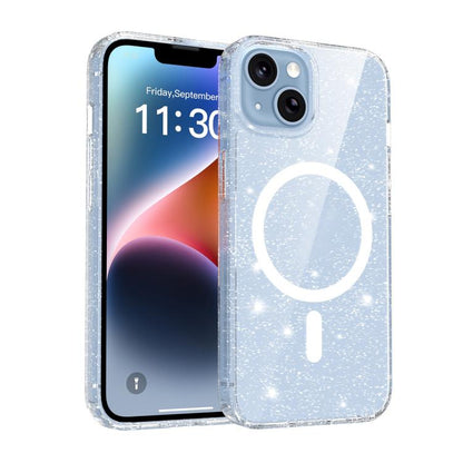 Clear Glitter Magnetic PC Hybrid TPU Phone Case, For iPhone 15 Pro Max, For iPhone 15 Pro, For iPhone 15 Plus / 14 Plus, For iPhone 15, For iPhone 14 / 13, For iPhone 14 Pro, For iPhone 14 Pro Max, For iPhone 13 Pro Max