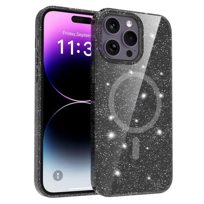 Clear Glitter Magnetic PC Hybrid TPU Phone Case, For iPhone 15 Pro Max, For iPhone 15 Pro, For iPhone 15 Plus / 14 Plus, For iPhone 15, For iPhone 14 / 13, For iPhone 14 Pro, For iPhone 14 Pro Max, For iPhone 13 Pro Max