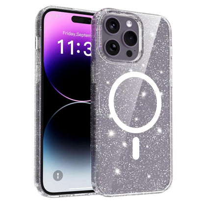 Clear Glitter Magnetic PC Hybrid TPU Phone Case, For iPhone 15 Pro Max, For iPhone 15 Pro, For iPhone 15 Plus / 14 Plus, For iPhone 15, For iPhone 14 / 13, For iPhone 14 Pro, For iPhone 14 Pro Max, For iPhone 13 Pro Max