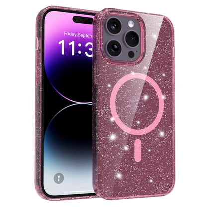 Clear Glitter Magnetic PC Hybrid TPU Phone Case, For iPhone 15 Pro Max, For iPhone 15 Pro, For iPhone 15 Plus / 14 Plus, For iPhone 15, For iPhone 14 / 13, For iPhone 14 Pro, For iPhone 14 Pro Max, For iPhone 13 Pro Max