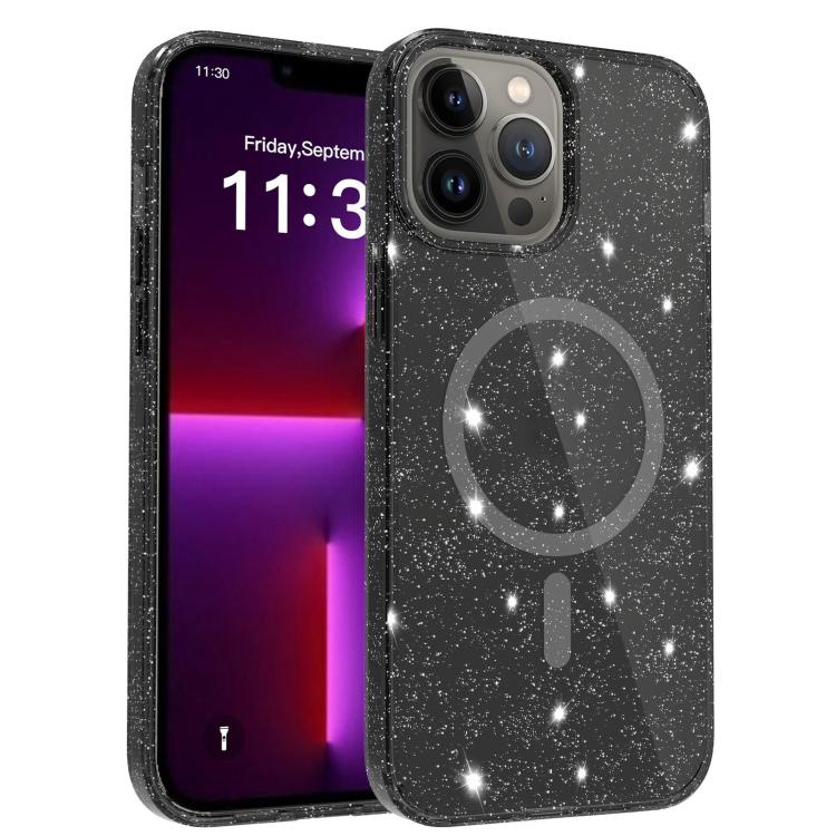 Clear Glitter Magnetic PC Hybrid TPU Phone Case, For iPhone 15 Pro Max, For iPhone 15 Pro, For iPhone 15 Plus / 14 Plus, For iPhone 15, For iPhone 14 / 13, For iPhone 14 Pro, For iPhone 14 Pro Max, For iPhone 13 Pro Max