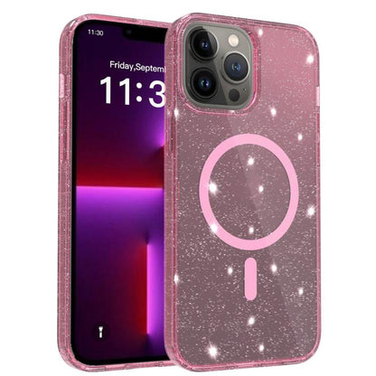 Clear Glitter Magnetic PC Hybrid TPU Phone Case, For iPhone 15 Pro Max, For iPhone 15 Pro, For iPhone 15 Plus / 14 Plus, For iPhone 15, For iPhone 14 / 13, For iPhone 14 Pro, For iPhone 14 Pro Max, For iPhone 13 Pro Max