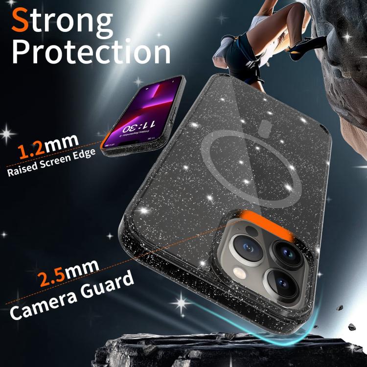 Clear Glitter Magnetic PC Hybrid TPU Phone Case, For iPhone 13 Pro, For iPhone 12, For iPhone 12 Pro Max, For iPhone 12 Pro