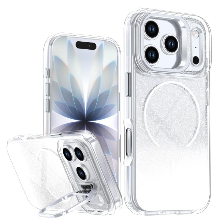 Glitter Gradient Magnetic Lens Frame Holder Phone Case, For iPhone 17e / 16e, For iPhone 17 Pro Max, For iPhone 17 Pro, For iPhone 17