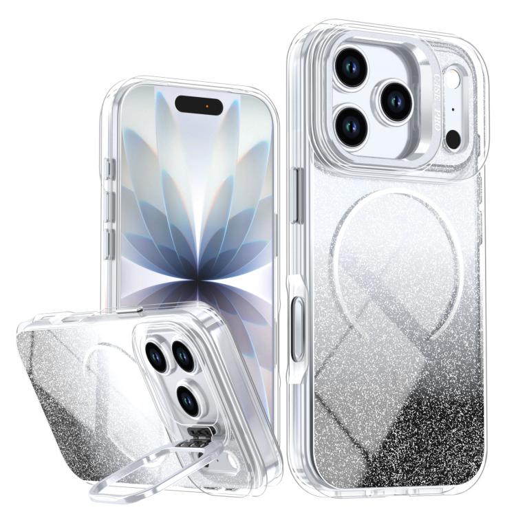 Glitter Gradient Magnetic Lens Frame Holder Phone Case, For iPhone 17e / 16e, For iPhone 17 Pro Max, For iPhone 17 Pro, For iPhone 17
