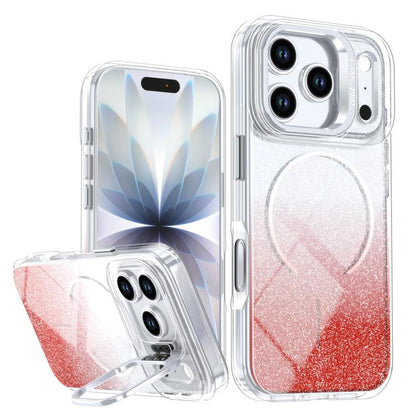 Glitter Gradient Magnetic Lens Frame Holder Phone Case, For iPhone 17e / 16e, For iPhone 17 Pro Max, For iPhone 17 Pro, For iPhone 17