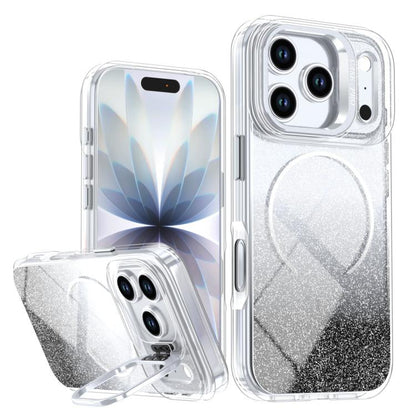 Glitter Gradient Magnetic Lens Frame Holder Phone Case, For iPhone 17e / 16e, For iPhone 17 Pro Max, For iPhone 17 Pro, For iPhone 17