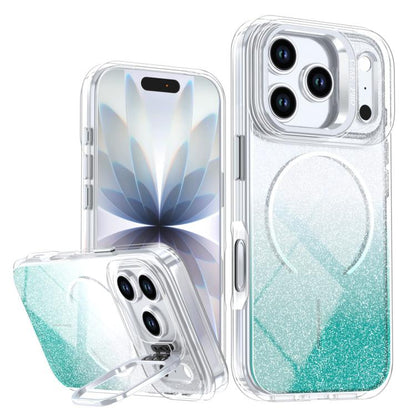 Glitter Gradient Magnetic Lens Frame Holder Phone Case, For iPhone 17e / 16e, For iPhone 17 Pro Max, For iPhone 17 Pro, For iPhone 17