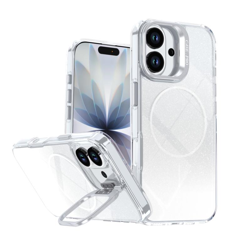 Glitter Gradient Magnetic Lens Frame Holder Phone Case, For iPhone 17e / 16e, For iPhone 17 Pro Max, For iPhone 17 Pro, For iPhone 17