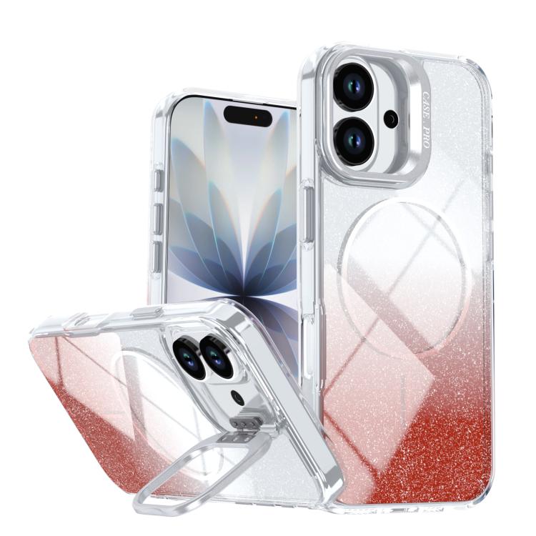 Glitter Gradient Magnetic Lens Frame Holder Phone Case, For iPhone 17e / 16e, For iPhone 17 Pro Max, For iPhone 17 Pro, For iPhone 17