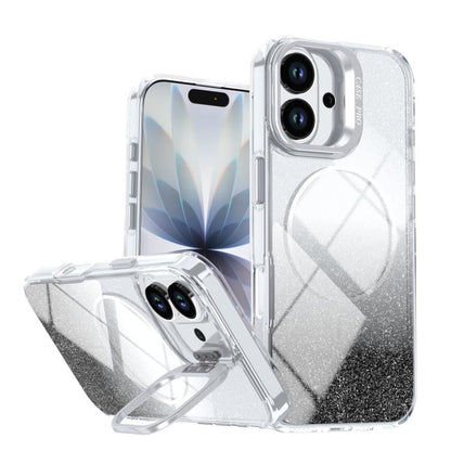 Glitter Gradient Magnetic Lens Frame Holder Phone Case, For iPhone 17e / 16e, For iPhone 17 Pro Max, For iPhone 17 Pro, For iPhone 17