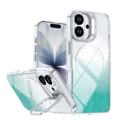 Glitter Gradient Magnetic Lens Frame Holder Phone Case, For iPhone 17e / 16e, For iPhone 17 Pro Max, For iPhone 17 Pro, For iPhone 17