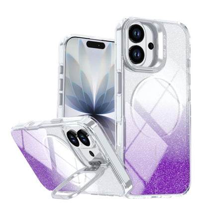 Glitter Gradient Magnetic Lens Frame Holder Phone Case, For iPhone 17e / 16e, For iPhone 17 Pro Max, For iPhone 17 Pro, For iPhone 17