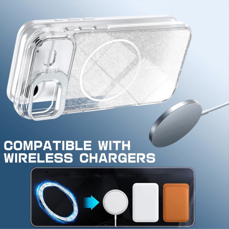 Glitter Gradient Magnetic Lens Frame Holder Phone Case, For iPhone Air, For iPhone 16 Pro Max, For iPhone 16 Pro, For iPhone 16 Plus