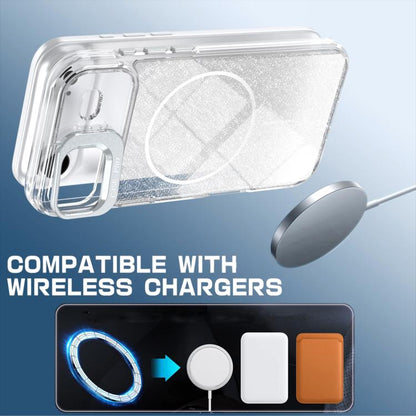 Glitter Gradient Magnetic Lens Frame Holder Phone Case, For iPhone Air, For iPhone 16 Pro Max, For iPhone 16 Pro, For iPhone 16 Plus