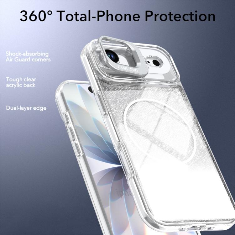 Glitter Gradient Magnetic Lens Frame Holder Phone Case, For iPhone Air, For iPhone 16 Pro Max, For iPhone 16 Pro, For iPhone 16 Plus