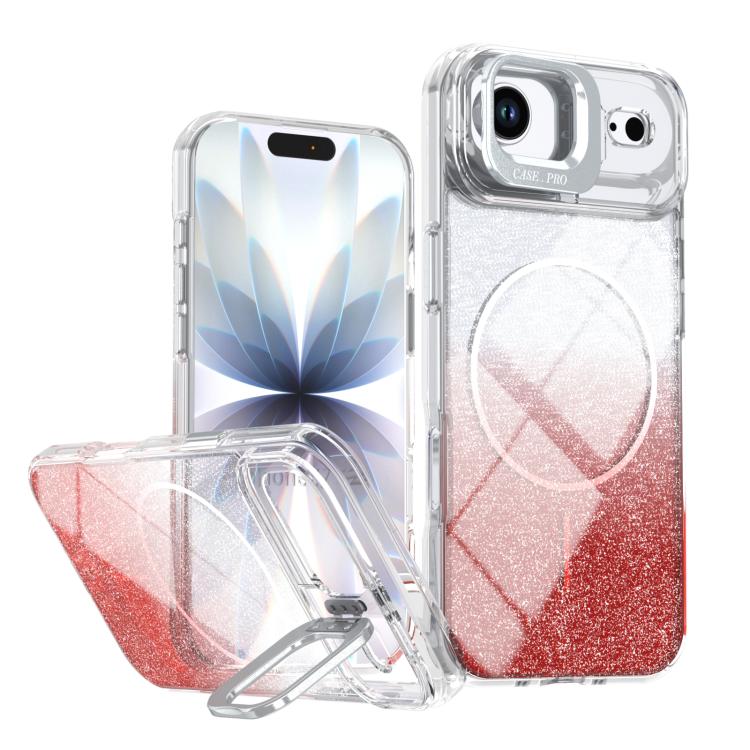 Glitter Gradient Magnetic Lens Frame Holder Phone Case, For iPhone Air, For iPhone 16 Pro Max, For iPhone 16 Pro, For iPhone 16 Plus
