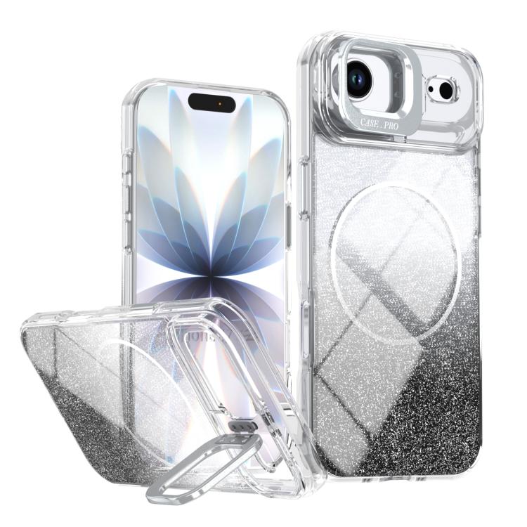 Glitter Gradient Magnetic Lens Frame Holder Phone Case, For iPhone Air, For iPhone 16 Pro Max, For iPhone 16 Pro, For iPhone 16 Plus