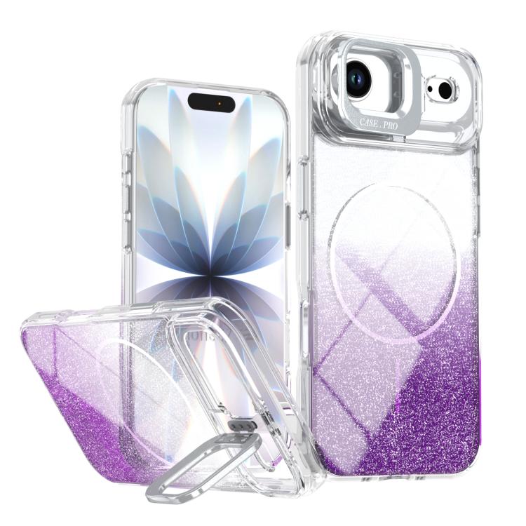 Glitter Gradient Magnetic Lens Frame Holder Phone Case, For iPhone Air, For iPhone 16 Pro Max, For iPhone 16 Pro, For iPhone 16 Plus