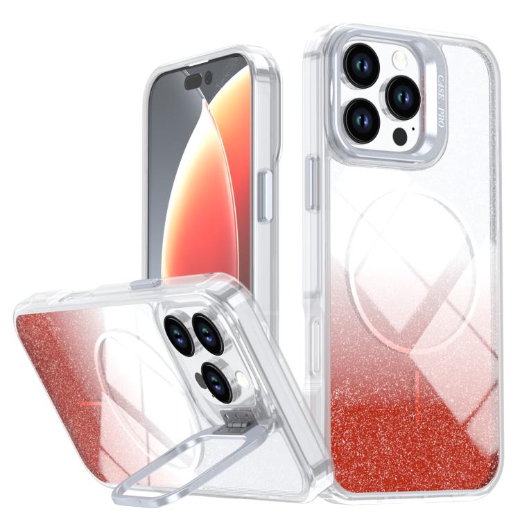 Glitter Gradient Magnetic Lens Frame Holder Phone Case, For iPhone Air, For iPhone 16 Pro Max, For iPhone 16 Pro, For iPhone 16 Plus