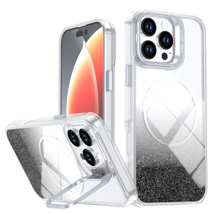 Glitter Gradient Magnetic Lens Frame Holder Phone Case, For iPhone Air, For iPhone 16 Pro Max, For iPhone 16 Pro, For iPhone 16 Plus